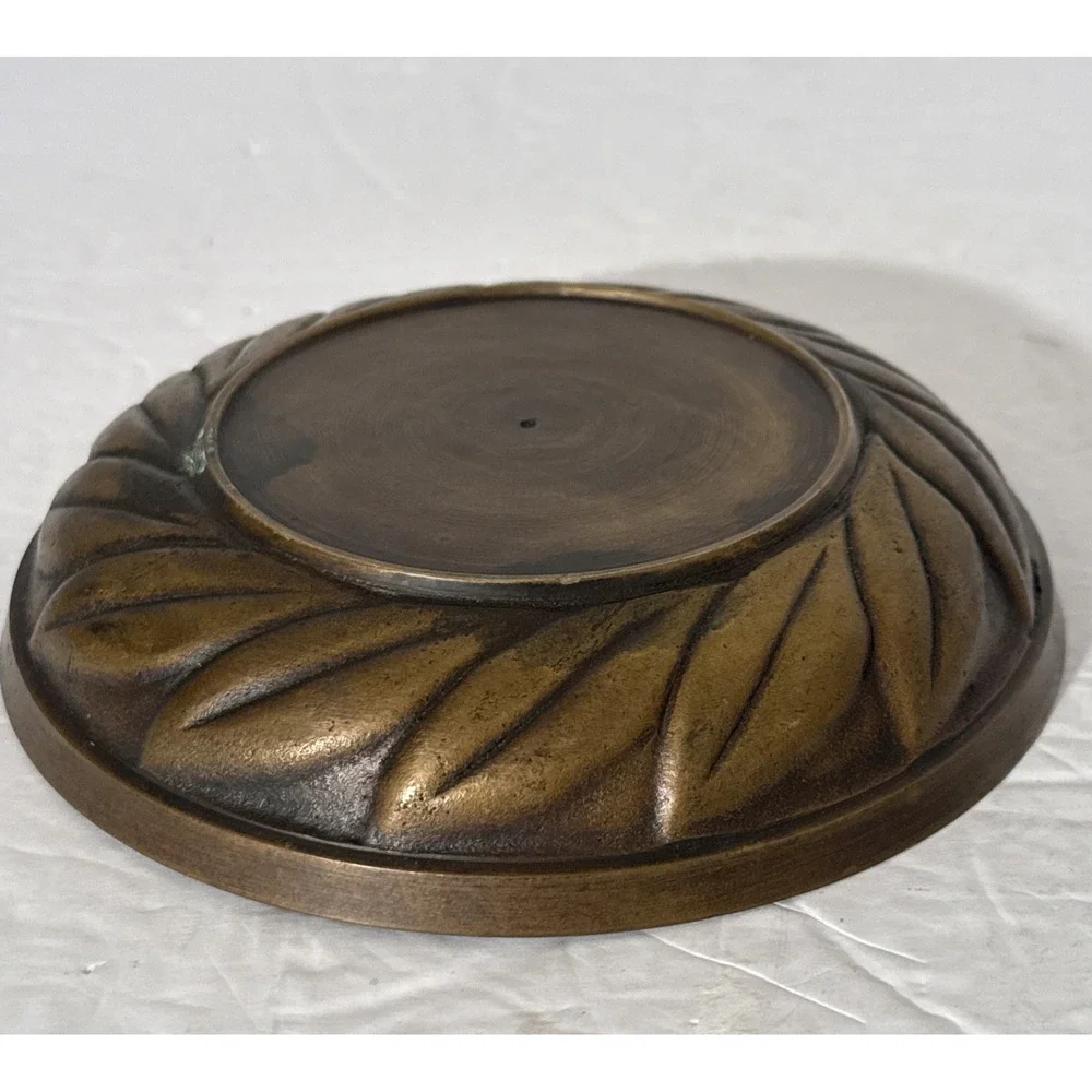 Vintage Brass Bowl-Made In India-Leaf‎ DesignTextured-6.5